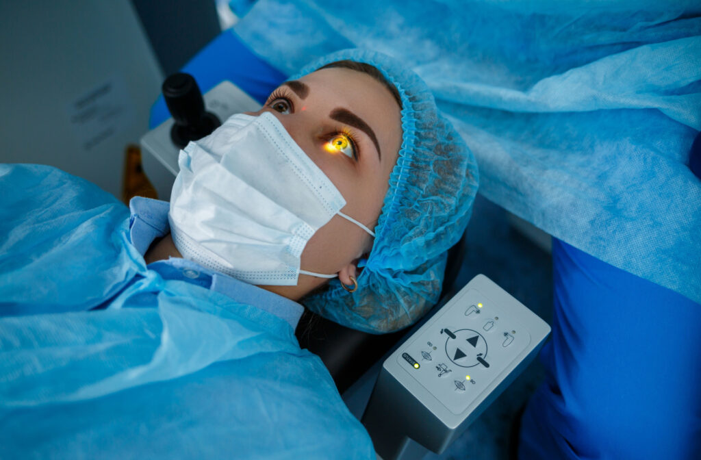 A patient during laser eye surgery.