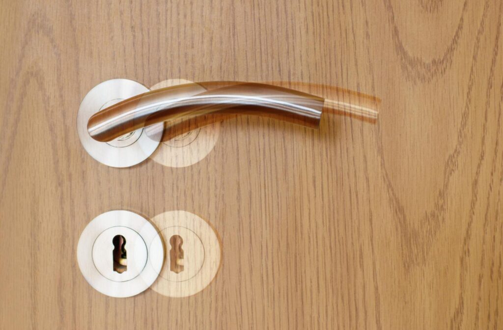 A view of a door handle, simulating what double vision would look like.